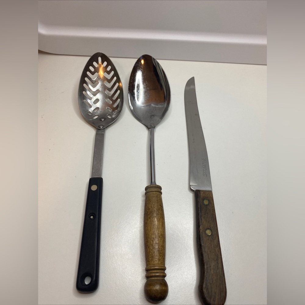 Vintage Ekco Knife 8” Blade Slicer And Two Servings Spoon